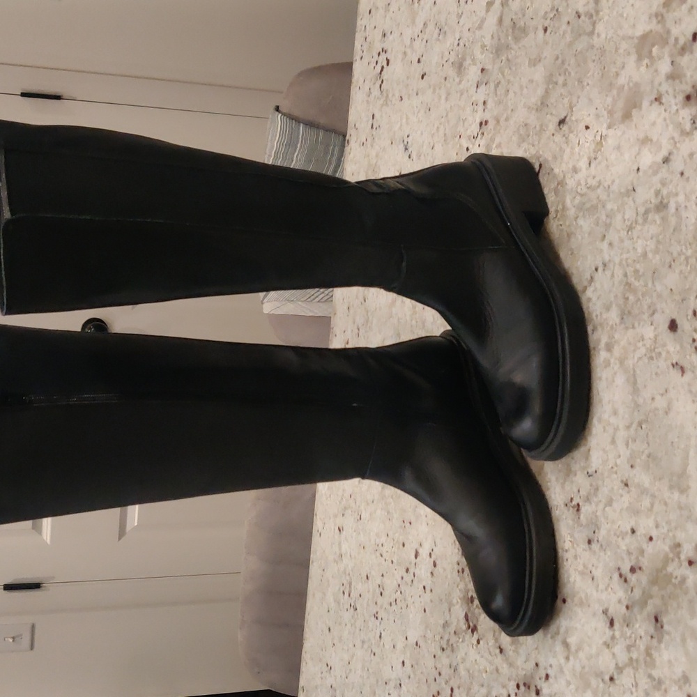 Black Leather Knee-High Boots Retro Y2K Cottagecore Winter Outdoors Block Heel - Picture 2 of 15
